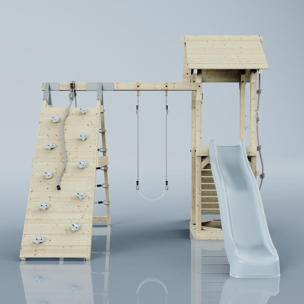 PolarPlay Spielturm Klettergerüst mit Wellenrutsche, Kinderschaukel Outdoor - Bild 13 von 47