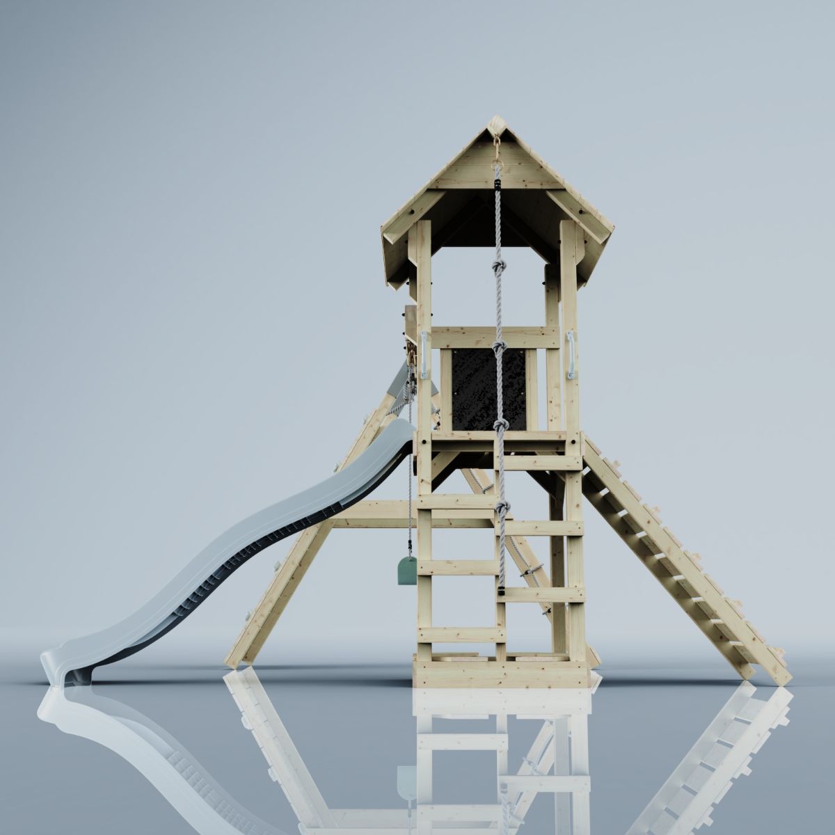 PolarPlay Spielturm Klettergerüst mit Wellenrutsche, Kinderschaukel Outdoor - Bild 14 von 47