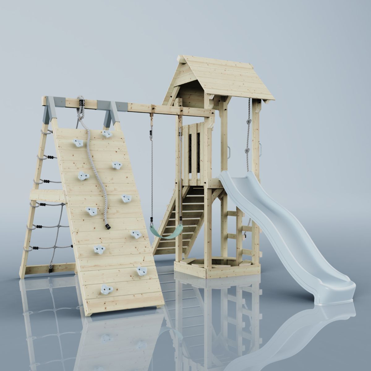 PolarPlay Spielturm Klettergerüst mit Wellenrutsche, Kinderschaukel Outdoor - Bild 15 von 47