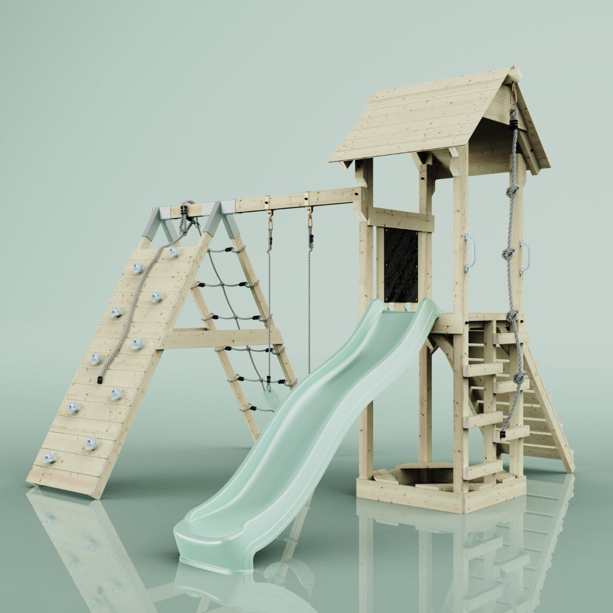 PolarPlay Spielturm Klettergerüst mit Wellenrutsche, Kinderschaukel Outdoor - Bild 24 von 47