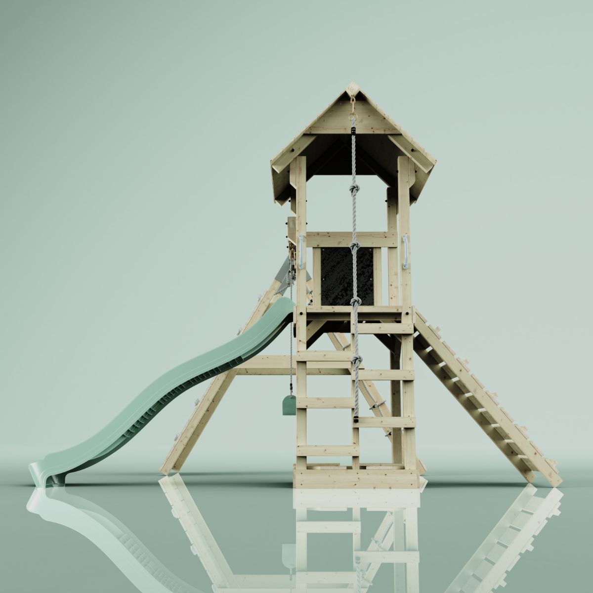 PolarPlay Spielturm Klettergerüst mit Wellenrutsche, Kinderschaukel Outdoor - Bild 26 von 47