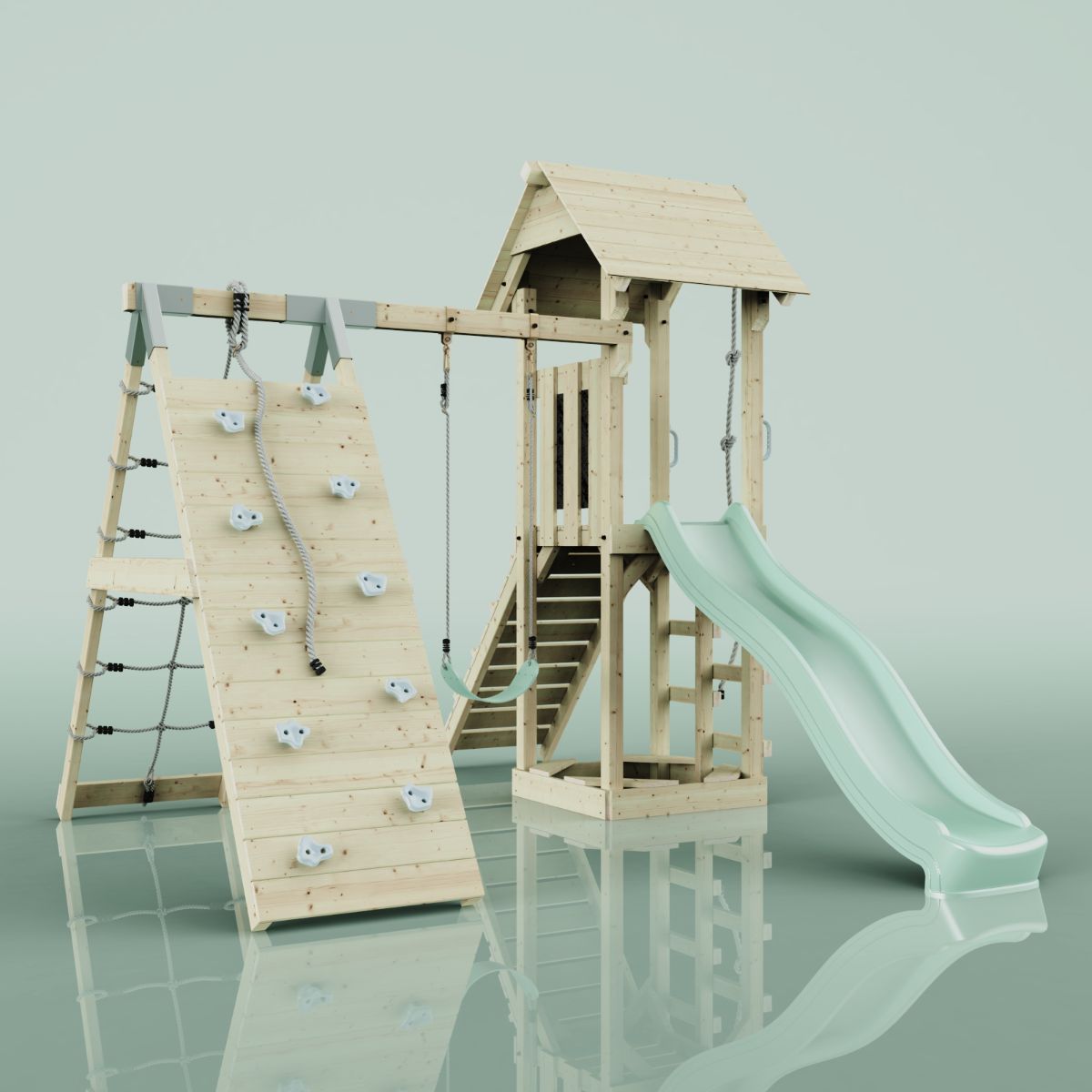 PolarPlay Spielturm Klettergerüst mit Wellenrutsche, Kinderschaukel Outdoor - Bild 27 von 47
