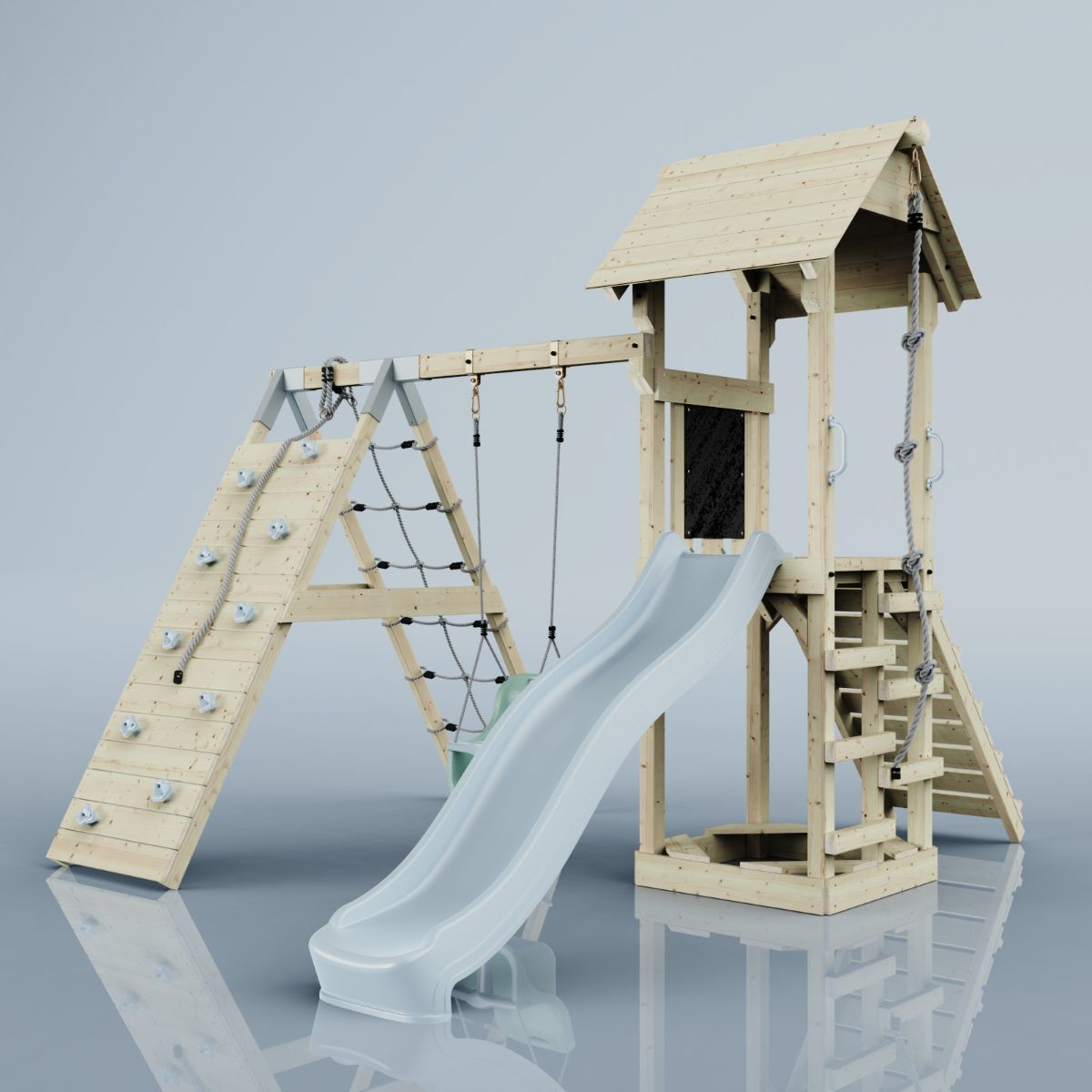PolarPlay Spielturm Klettergerüst mit Wellenrutsche, Kinderschaukel Outdoor - Bild 18 von 47