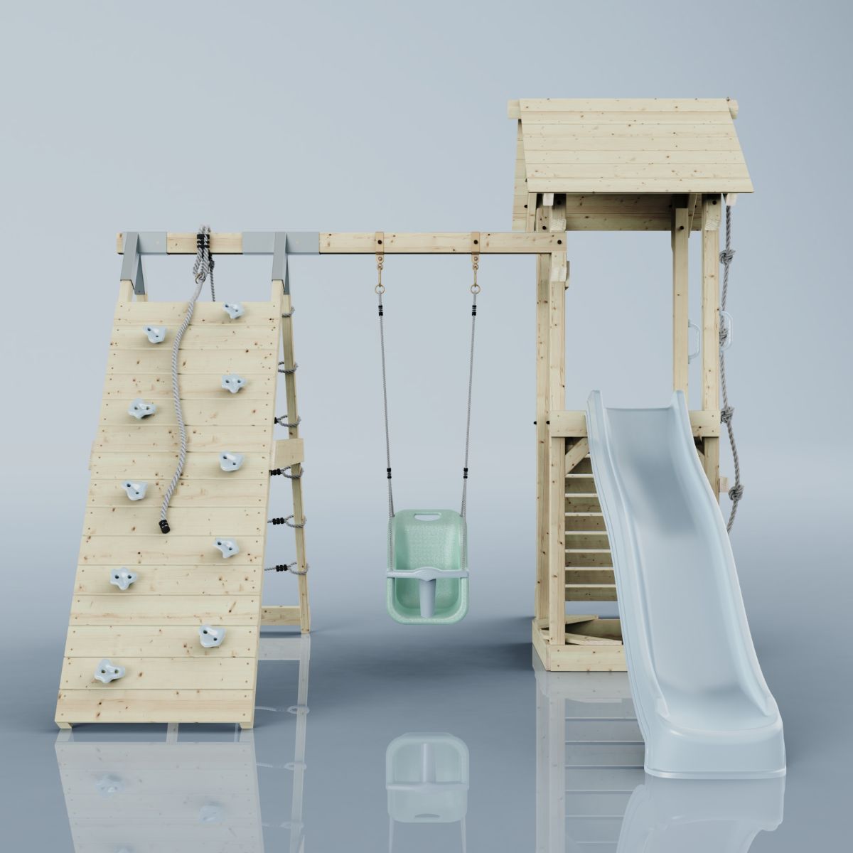 PolarPlay Spielturm Klettergerüst mit Wellenrutsche, Kinderschaukel Outdoor - Bild 19 von 47