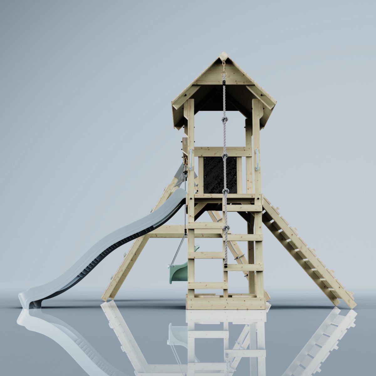 PolarPlay Spielturm Klettergerüst mit Wellenrutsche, Kinderschaukel Outdoor - Bild 20 von 47