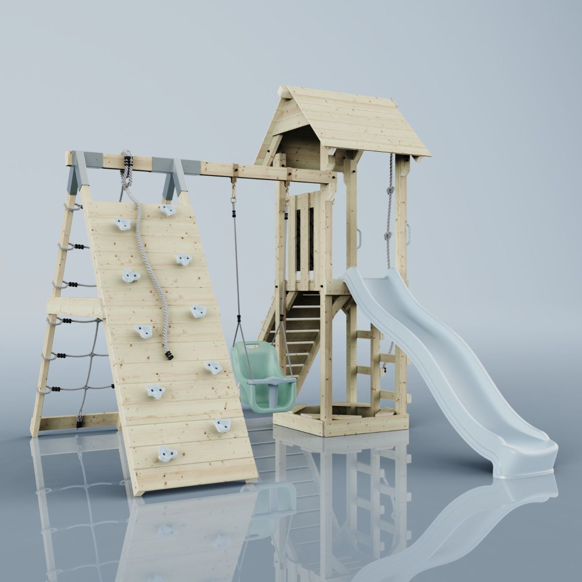 PolarPlay Spielturm Klettergerüst mit Wellenrutsche, Kinderschaukel Outdoor - Bild 21 von 47