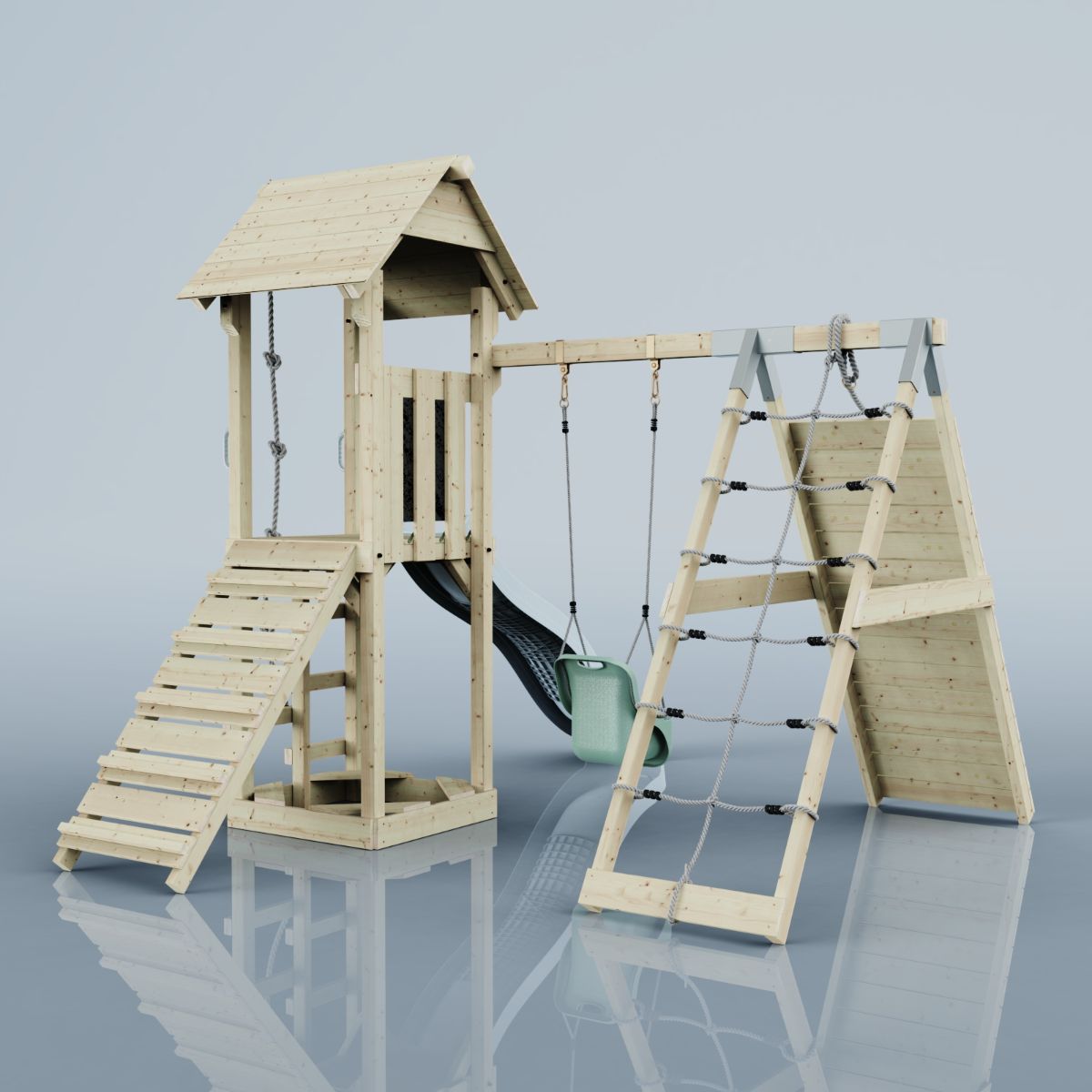 PolarPlay Spielturm Klettergerüst mit Wellenrutsche, Kinderschaukel Outdoor - Bild 23 von 47
