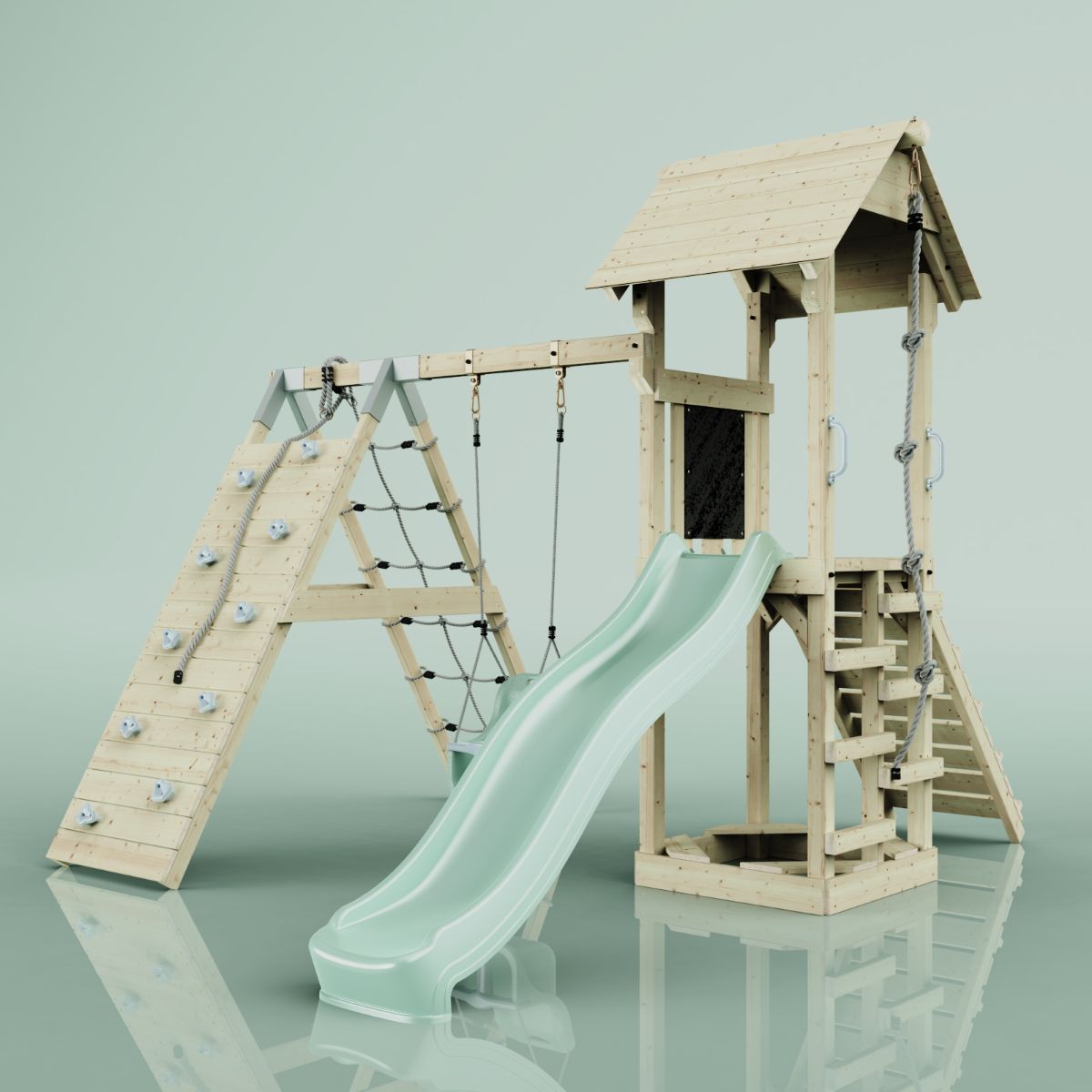 PolarPlay Spielturm Klettergerüst mit Wellenrutsche, Kinderschaukel Outdoor - Bild 30 von 47
