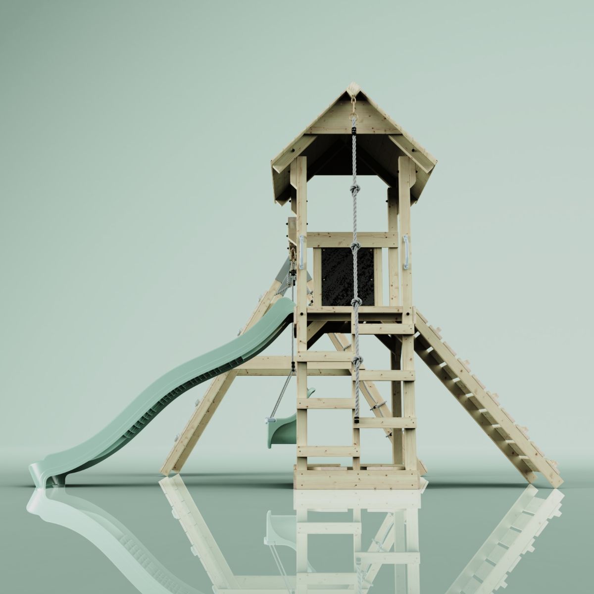 PolarPlay Spielturm Klettergerüst mit Wellenrutsche, Kinderschaukel Outdoor - Bild 32 von 47