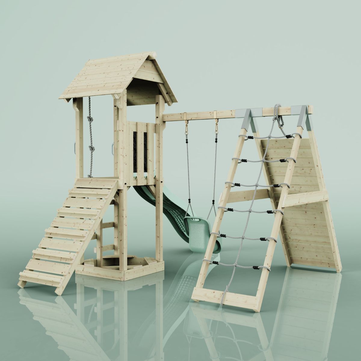 PolarPlay Spielturm Klettergerüst mit Wellenrutsche, Kinderschaukel Outdoor - Bild 35 von 47