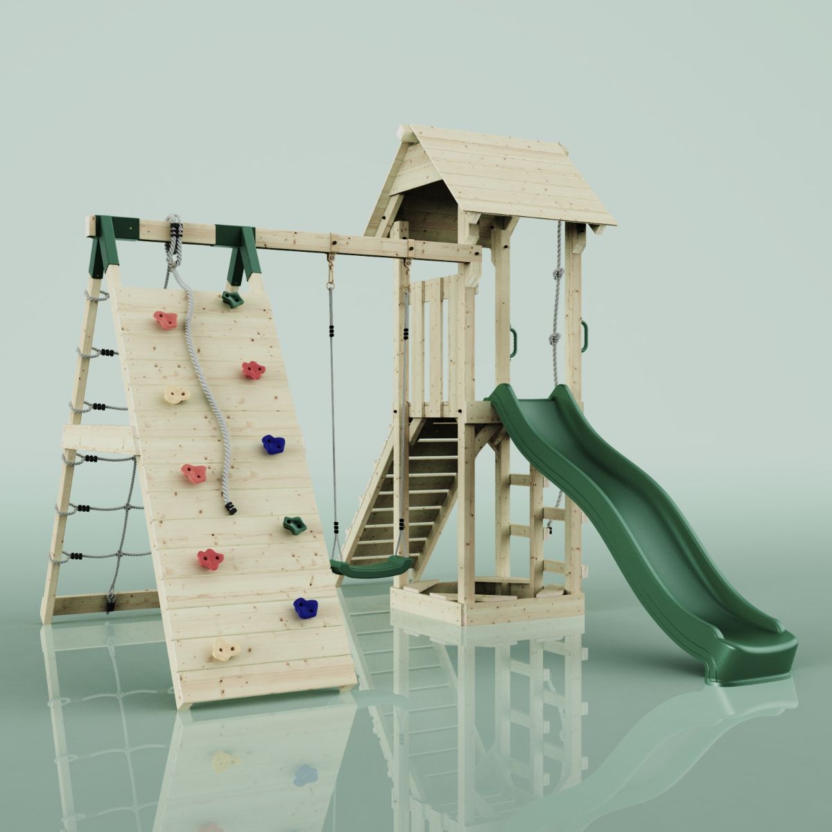 PolarPlay Spielturm Klettergerüst mit Wellenrutsche, Kinderschaukel Outdoor - Bild 9 von 47