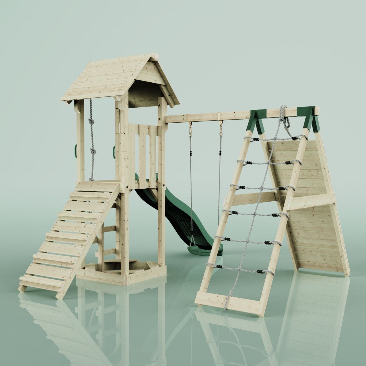PolarPlay Spielturm Klettergerüst mit Wellenrutsche, Kinderschaukel Outdoor - Bild 11 von 47