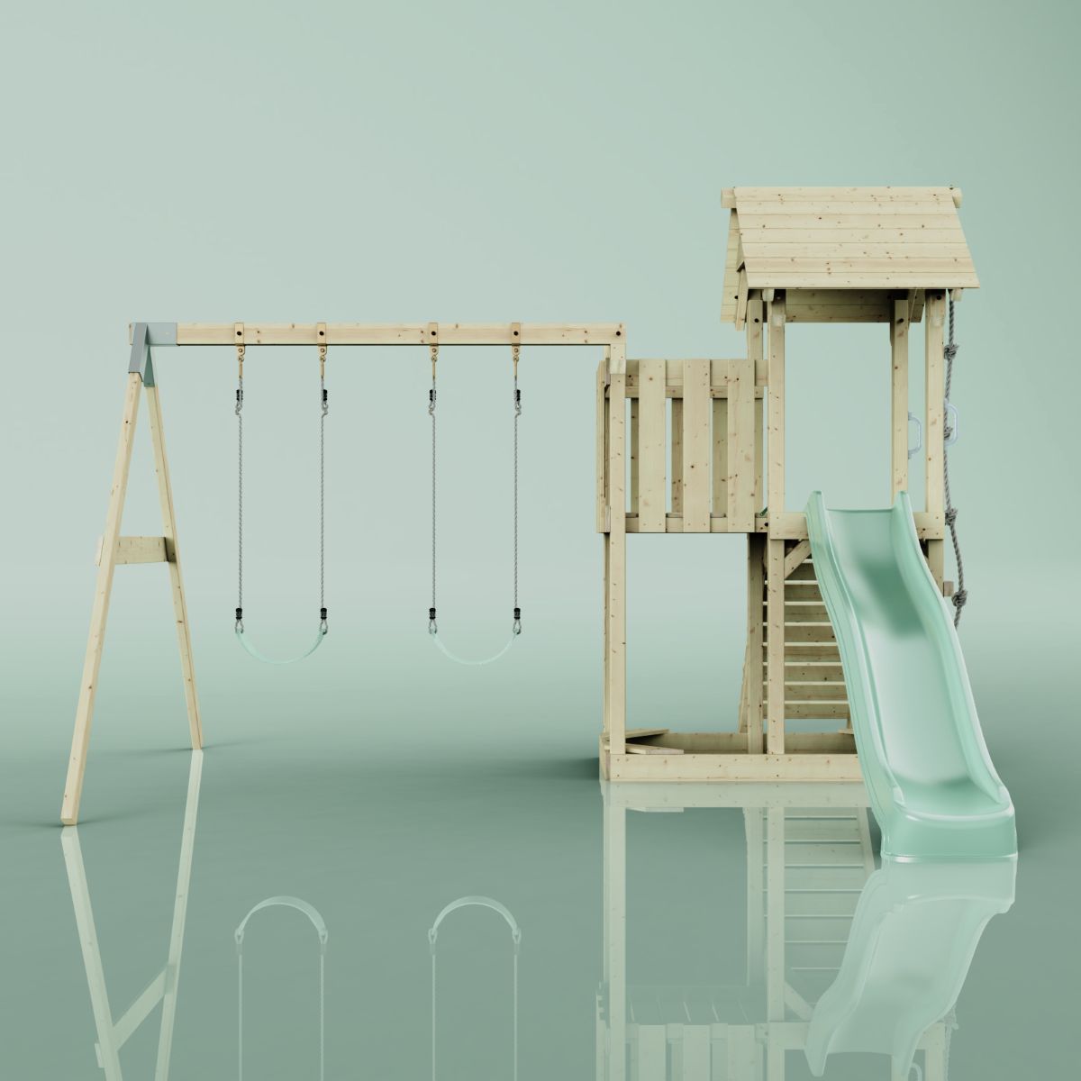 PolarPlay Spielturm Klettergerüst mit Wellenrutsche, Kinderschaukel Kletterseil - Produktbild 7