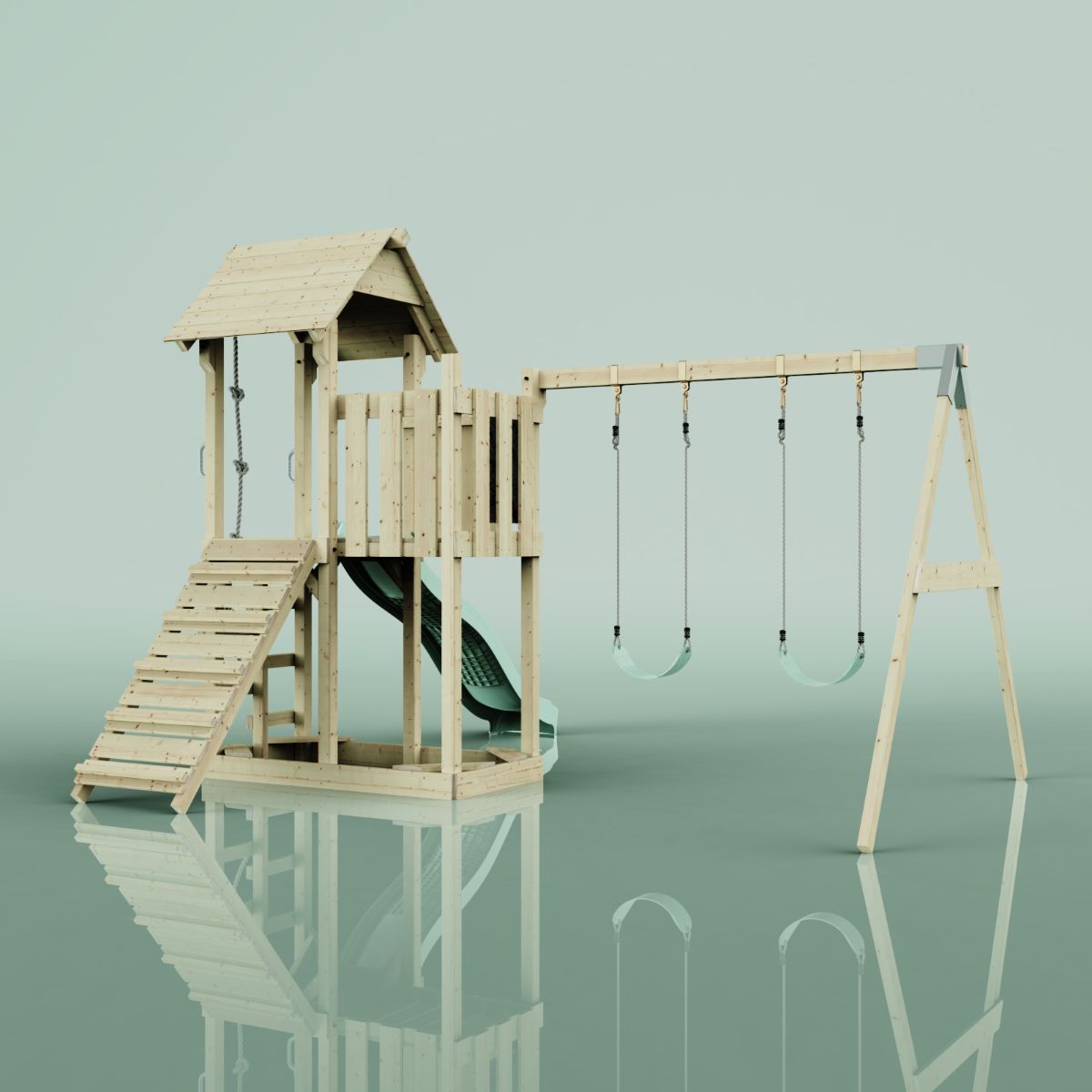PolarPlay Spielturm Klettergerüst mit Wellenrutsche, Kinderschaukel Kletterseil - Produktbild 10